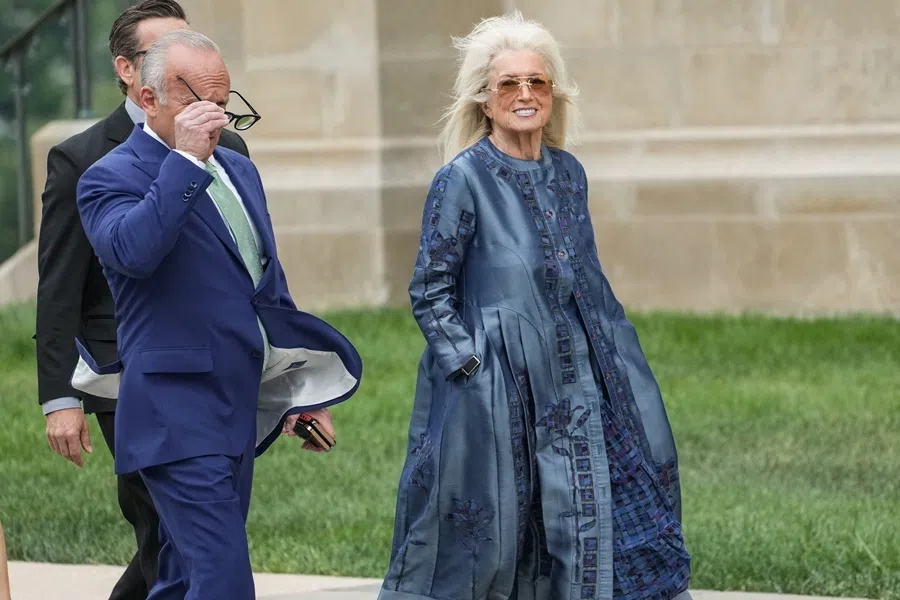 Miriam Adelson arrives for the funeral service for late US Senator Lindsey Graham at Washington National Cathedral, in Washington, DC, US, 28 July 2026.