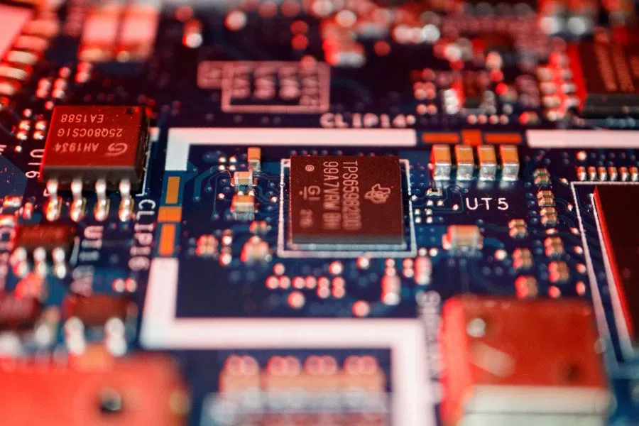 Semiconductor chips are seen on a circuit board of a computer in this illustration picture taken 25 February 2022.