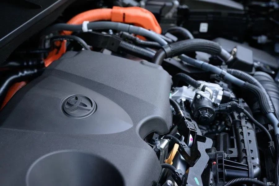The engine bay of a US-manufactured Toyota Motor Corp. Highlander SUV displayed in Tokyo, Japan, on 18 May 2026.