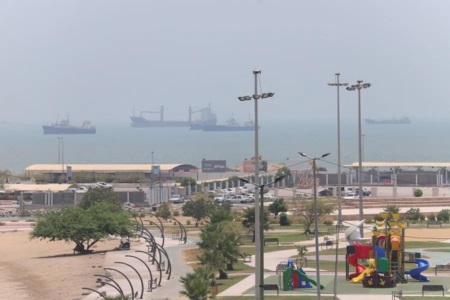 Vessels in the Strait of Hormuz near the beach of Bandar Abbas, Iran, on 18 June 2026.