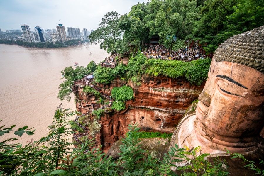 The Giant Buddha overlooks the waters and Leshan city. (iStock)