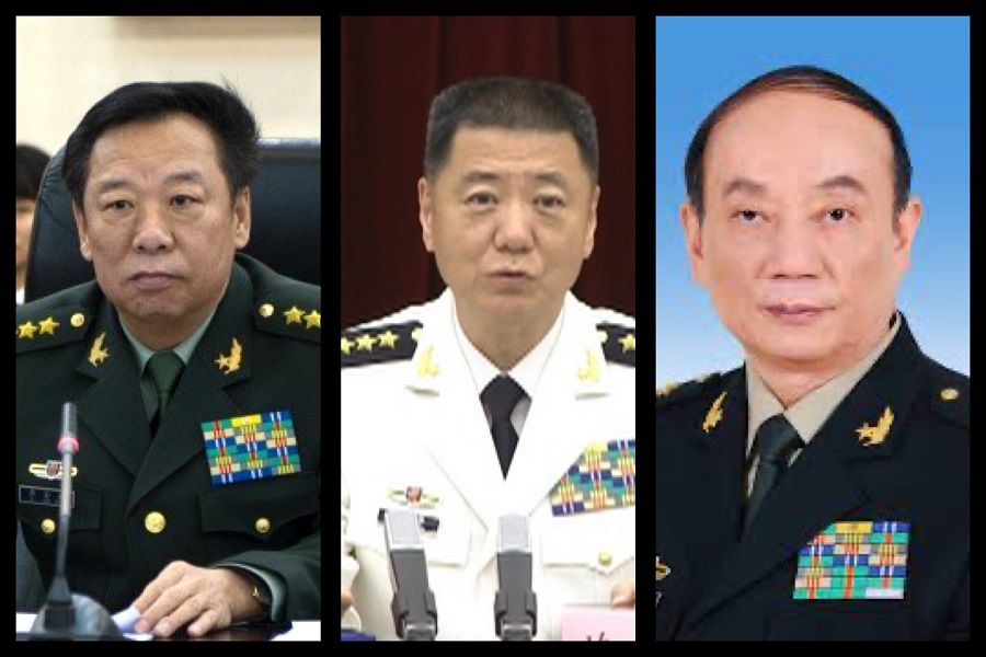 (left to right) Chief of the Joint Staff Department General Li Zuocheng, director of the Political Work Department Admiral Miao Hua, and secretary of the Discipline Inspection Commission General Zhang Shengmin. (Internet)