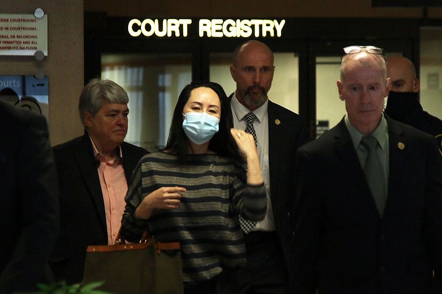 Huawei CFO Meng Wanzhou leaves the Supreme Court of British Columbia after appearing before a judge on 30 September 2020 in Vancouver, Canada. (David P. Ball/AFP)