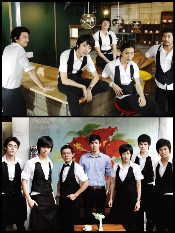 The Korean cast (top) and Thai cast (bottom) of Coffee Prince. (Internet)
