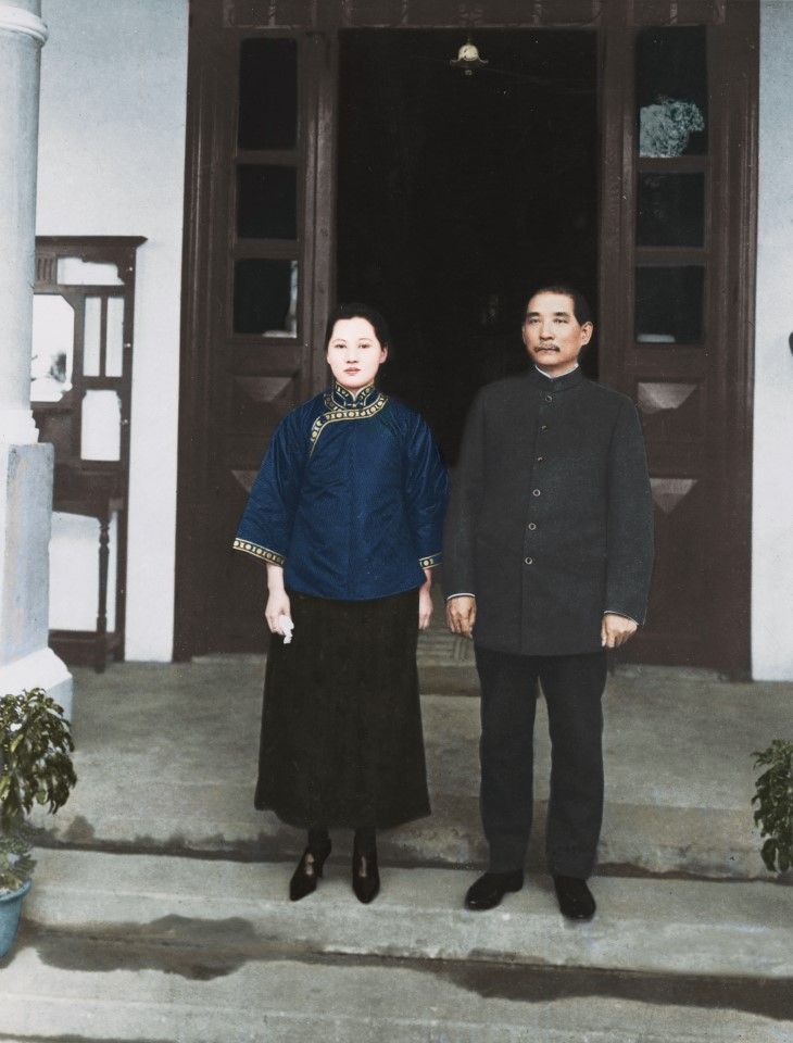 Sun Yat-sen and Soong Ching-ling at Sun's mansion in Guangzhou, 1923. At the time, Sun's revolutionary efforts met with great resistance. The warlords in Guangzhou opposed Sun's northern offensive, and did all they could to hinder the Guangzhou military government.