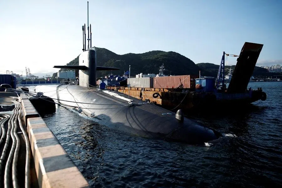 US Ballistic Missile Submarine USS Kentucky is anchored at Busan Naval Base, in Busan, South Korea, on 19 July 2023.