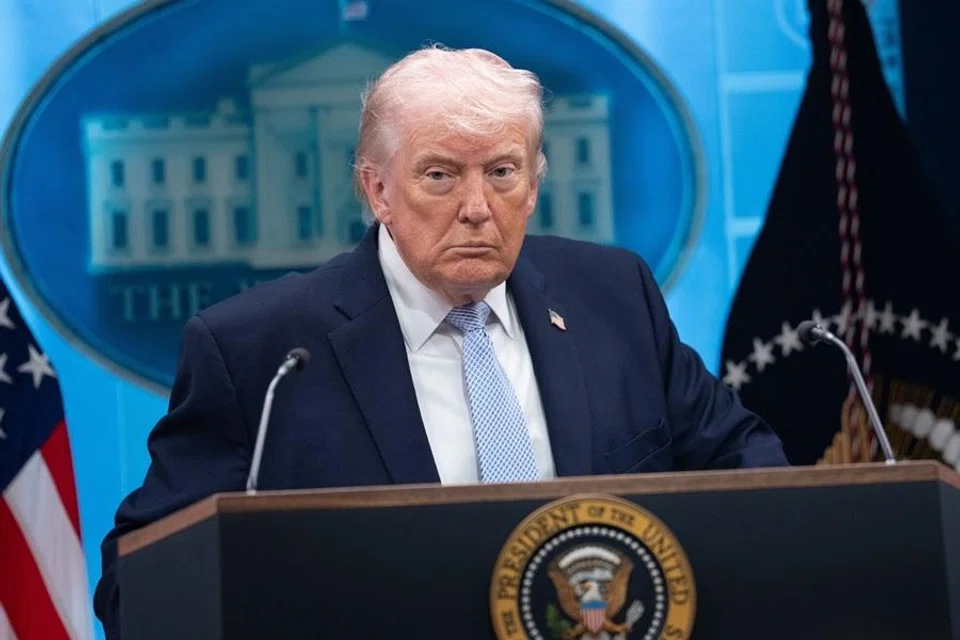 US President Donald Trump during a news conference at the White House in Washington, DC, US, on 6 April 2026. (Aaron Schwartz/CNP/Bloomberg)