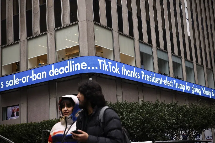 A display shows information about TikTok outside the Fox News building in New York City, US, on 19 January 2025. (Kena Betancur/AFP)