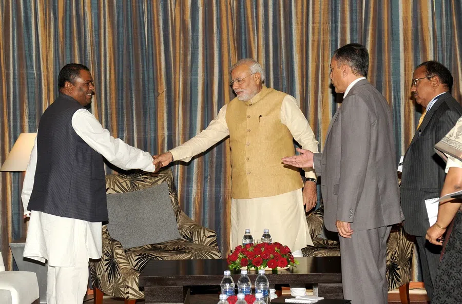 Indian Prime Minister Narendra Modi meeting with Madhesi leaders, in Kathmandu, Nepal on 4 August 2014. (India’s Prime Minister’s Office)