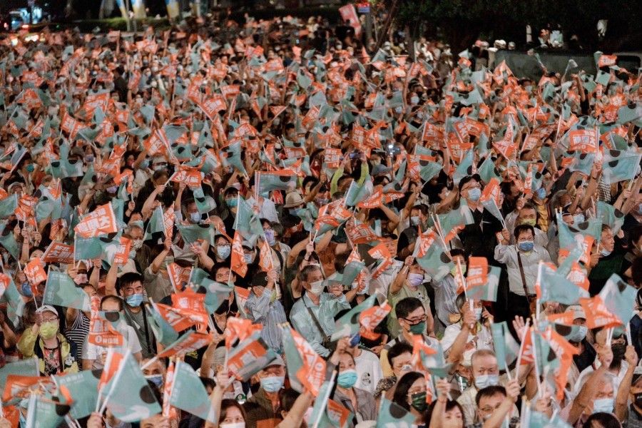 Democratic Progressive Party supporters at a rally on 12 November 2022. (SPH Media)
