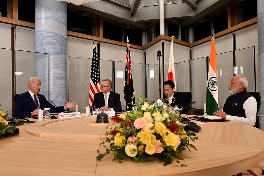 US President Joe Biden participates in a Quad Leaders' meeting with Prime Minister Fumio Kishida of Japan, Prime Minister Narendra Modi of India, and Prime Minister Anthony Albanese of Australia, 20 May 2023, in Hiroshima, Japan. (Kenny Holston/Pool via Reuters)