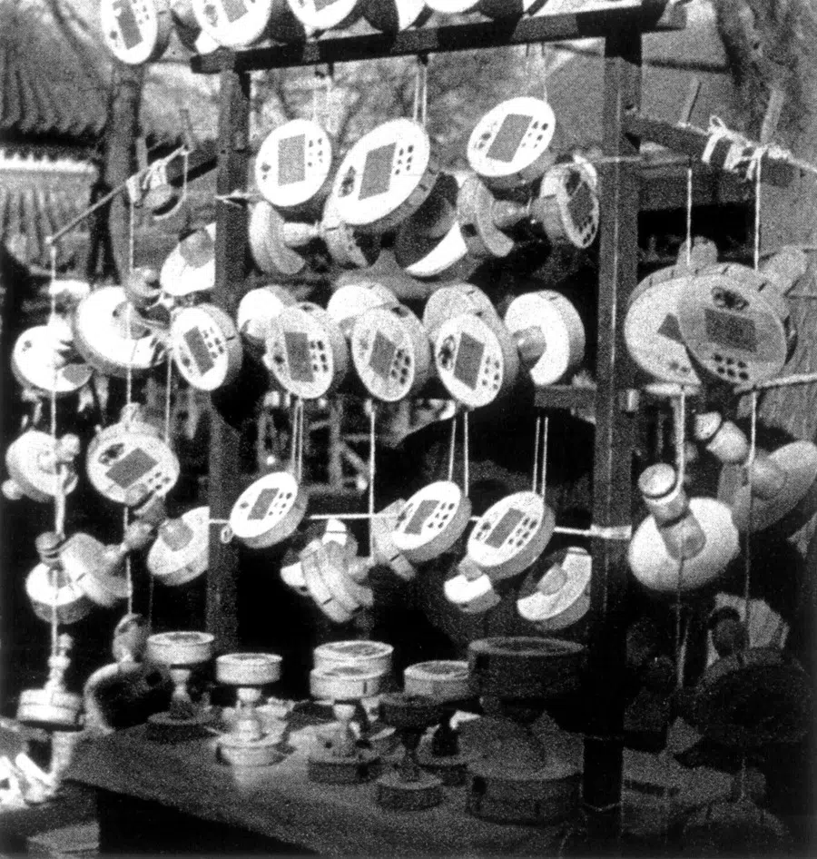 A stall at Beijing's Haiwangcun Park selling diabolos, a traditional children's toy in China. It has grown into a display of skill, as seen in traditional performances.