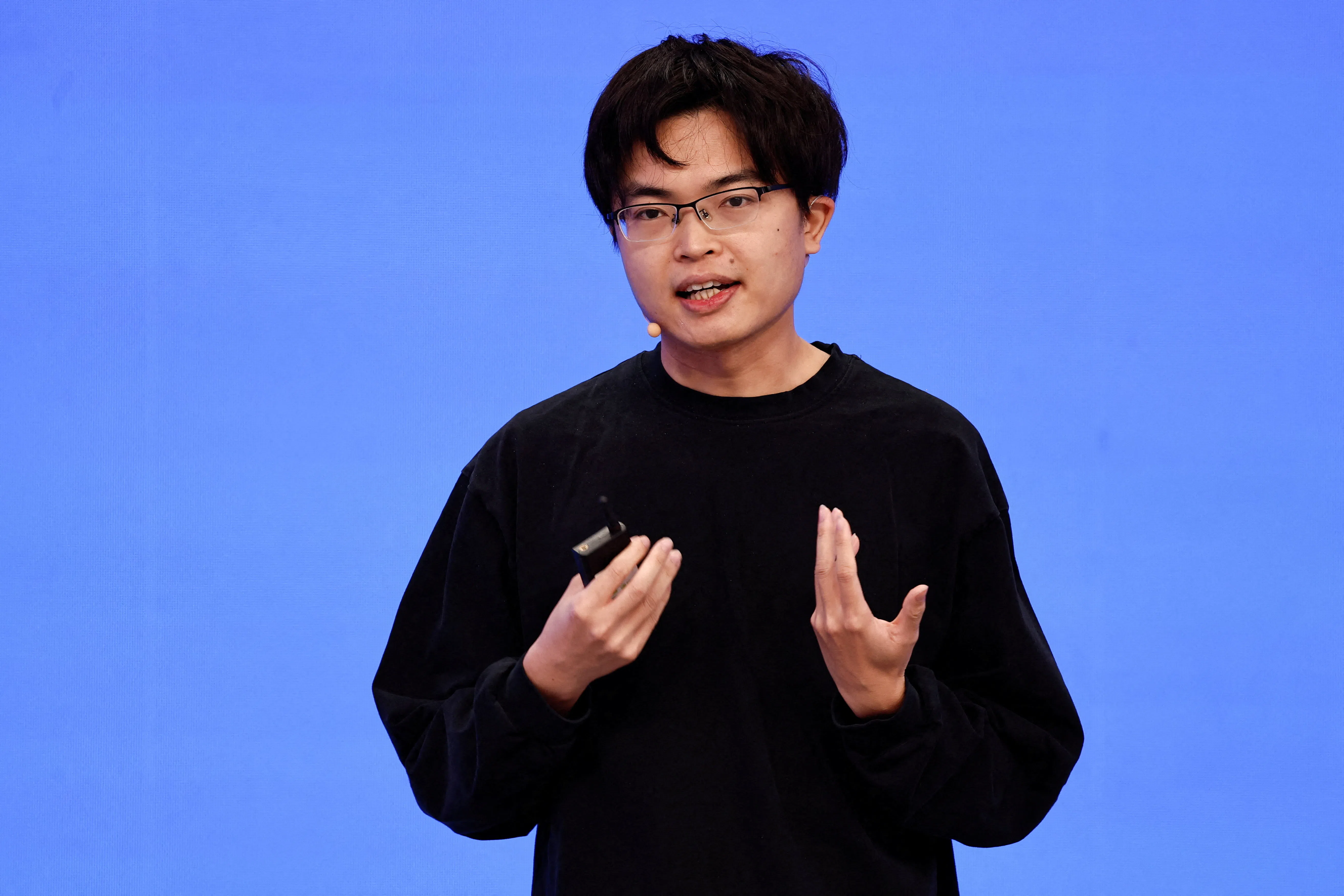 Founder of Moonshot AI Yang Zhilin delivers a speech at the 2026 Zhongguancun Forum, in Beijing, China, on 25 March 2026.
