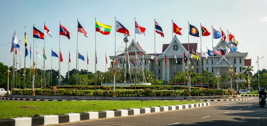 Country flags seen on the streets of Vientiane, Laos, on 7 October 2024. (SPH Media)
