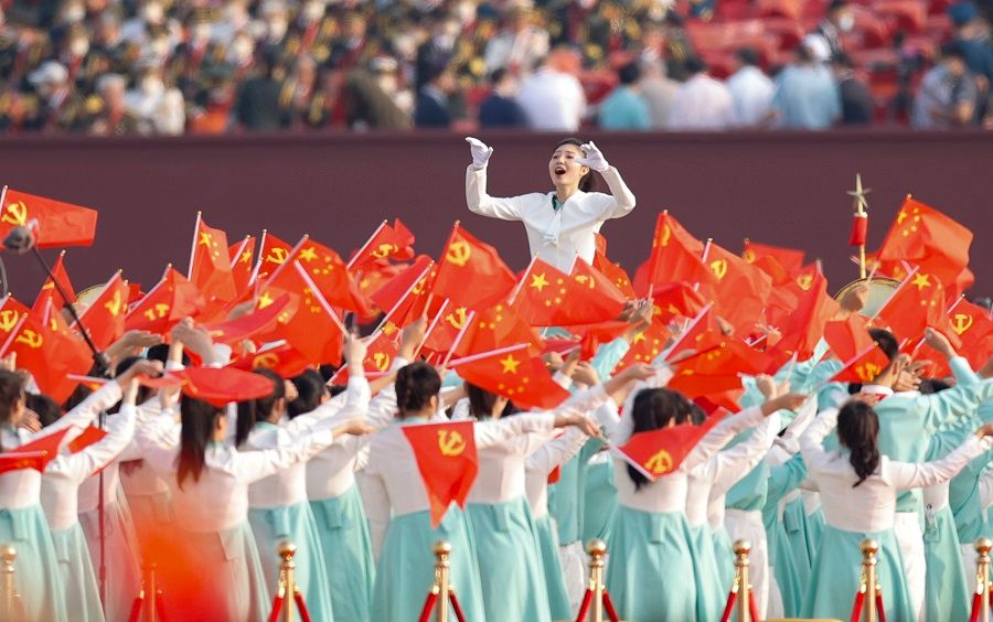 A choir performs at a ceremony marking the 100th founding anniversary of the Communist Party of China at Tiananmen Square, Beijing, China, 1 July 2021. (CNS)