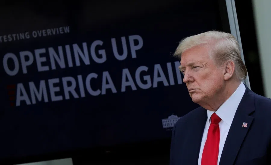 US President Donald Trump attends a coronavirus response news conference in the Rose Garden at the White House in Washington, April 27, 2020. (Carlos Barria/REUTERS)