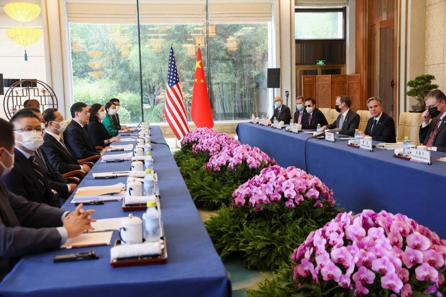 US Secretary of State Antony Blinken meets with China's Foreign Minister Qin Gang at the Diaoyutai State Guesthouse in Beijing, China, 18 June 2023. (Leah Millis/Reuters)