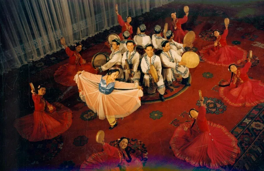 Uighur drum dance in Xinjiang, 1988.