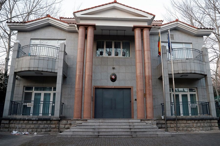 A general view of the Lithuanian Embassy in Beijing, China, 15 December 2021. (Carlos Garcia Rawlins/Reuters)