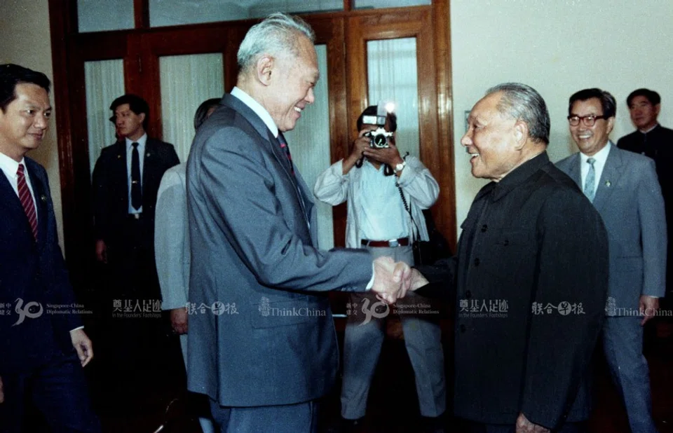 In 1988, Lee Kuan Yew met 84-year-old Chinese paramount leader Deng Xiaoping at the Fujian Room of the Great Hall of the People. This was Lee's last meeting with Deng. (SPH)