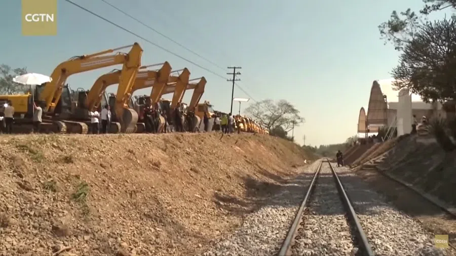 A screen grab from a video featuring the China-Thailand high-speed rail construction, July 2022. (Internet)
