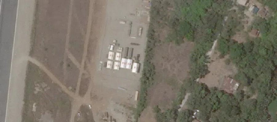 A view of the Typhon missile system at Laoag International Airport, in Laoag, Philippines, on 26 April 2024, in this satellite image. (Planet Labs Inc./Handout via Reuters)