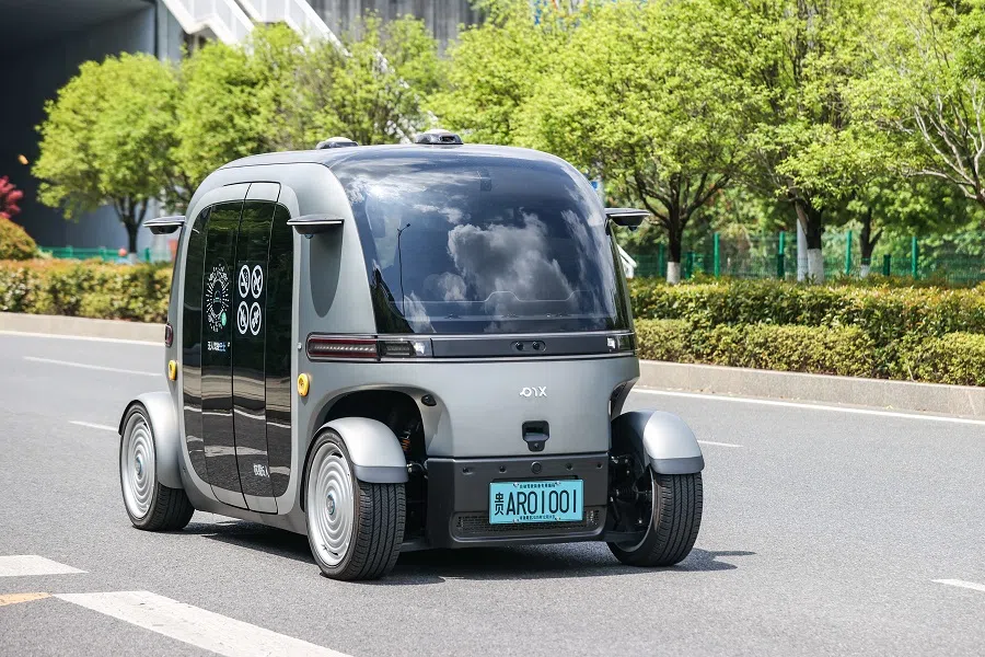 A driverless bus on a road in Guian New Area on 4 May 2025. (CNS)