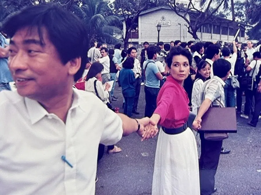Pro-government personnel helping to maintain order during a major demonstration organised by the Philippine opposition.