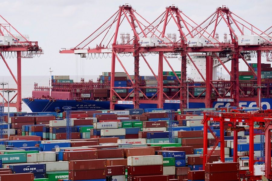 Containers are seen at the Yangshan Deep Water Port in Shanghai, China, 19 October 2020. (Aly Song/File Photo/Reuters)
