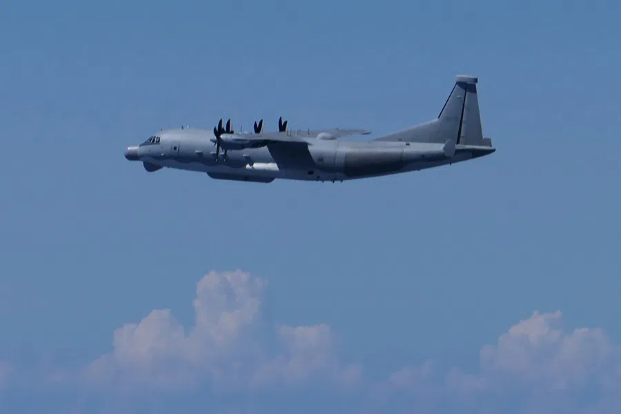 This handout photo taken and released on 26 August 2024 by Japan’s Ministry of Defense Joint Staff Office shows a Chinese military Y9 intelligence-gathering aircraft that Japan’s defence ministry said “violated” Japanese airspace. Japan scrambled fighter jets on 26 August after the Chinese military aircraft aircraft entered Japanese airspace at 11:29 am (0229 GMT) for around two minutes, the ministry added.