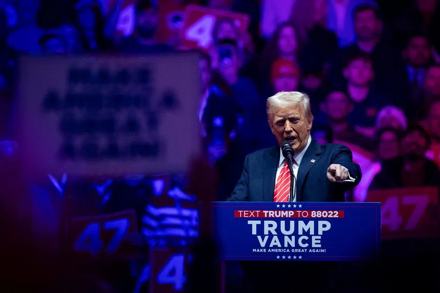 US President-elect Donald Trump speaks during a rally at Capital One Arena ahead of the 60th presidential inauguration in Washington, DC, US, on 19 January 2025.