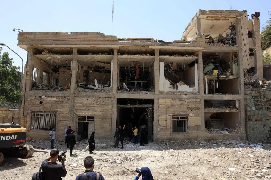 This picture shows a view of the destruction at the Evin prison’s visitors room after Israel air strikes, in Tehran, on July 2025. (AFP)