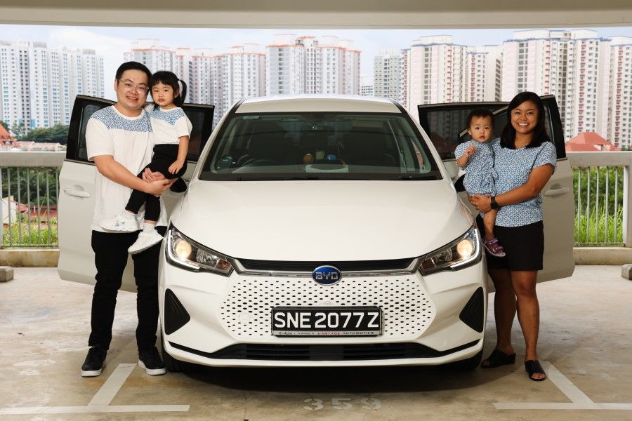 Eric Lim (first from left) purchased a BYD electric vehicle. (SPH Media)