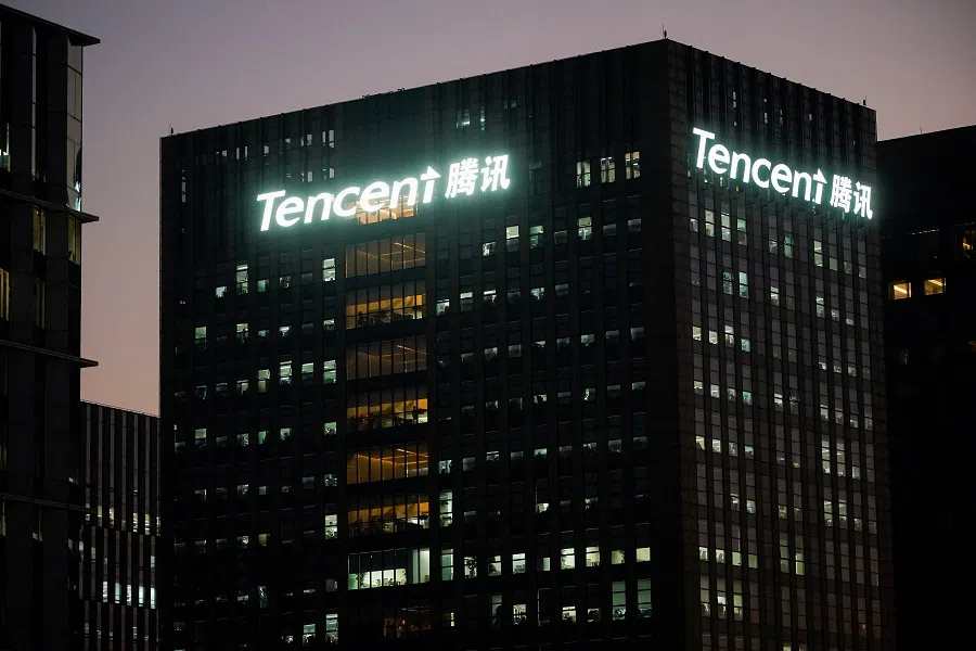 The logo of Tencent is seen at its office in Shanghai, China, 13 December 2021. (Aly Song/Reuters)