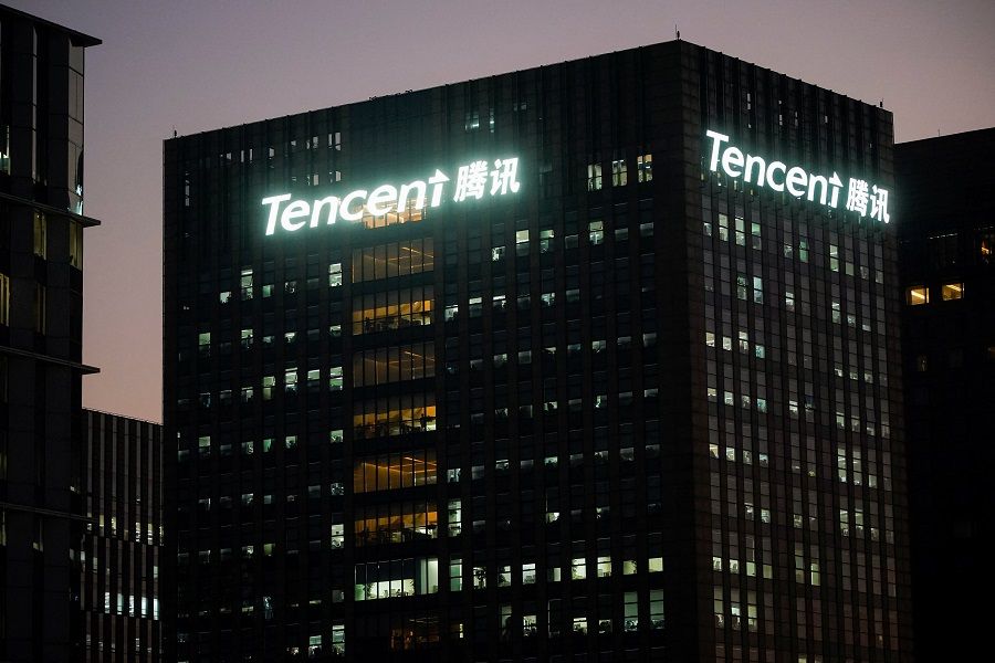The logo of Tencent is seen at its office in Shanghai, China, 13 December 2021. (Aly Song/Reuters)