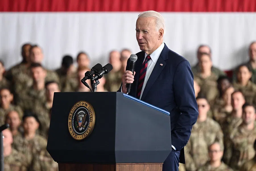 US President Joe Biden speaking at Joint Base Elmendorf-Richardson in Anchorage, Alaska, on 11 September 2023. (Saul Loeb/AFP)