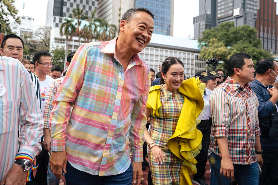 Thailand’s Prime Minister Srettha Thavisin (centre left) at an event in Bangkok on 1 June 2024. (Chanakarn Laosarakham/AFP)