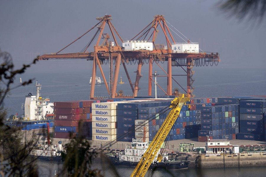 Gantry cranes at a port in Xiamen, China, on 5 January 2024. (Raul Ariano/Bloomberg)
