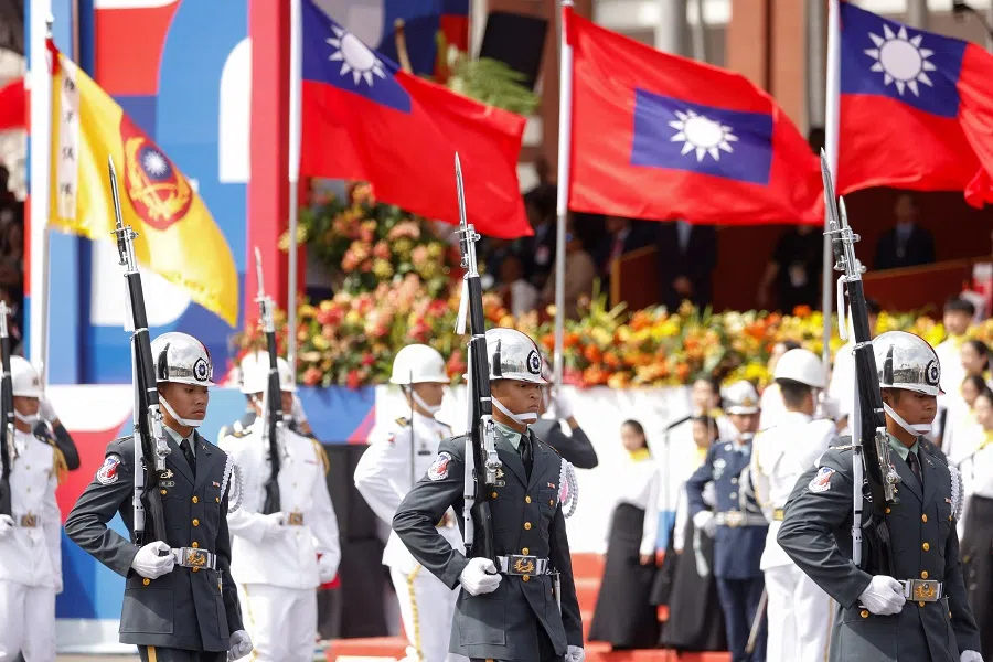 Military personel take part in the Double Tenth Day celebration ceremony in Taipei, Taiwan, on 10 October 2023. (Carlos Garcia Rawlins/Reuters)