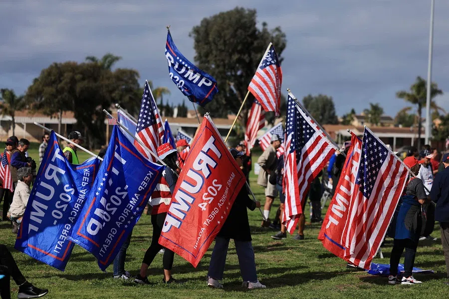 Trump supporters attend a "Take Our Border Back" convoy near the Mexico-US border in San Ysidro, California, on 3 February 2024. (David Swanson/AFP)