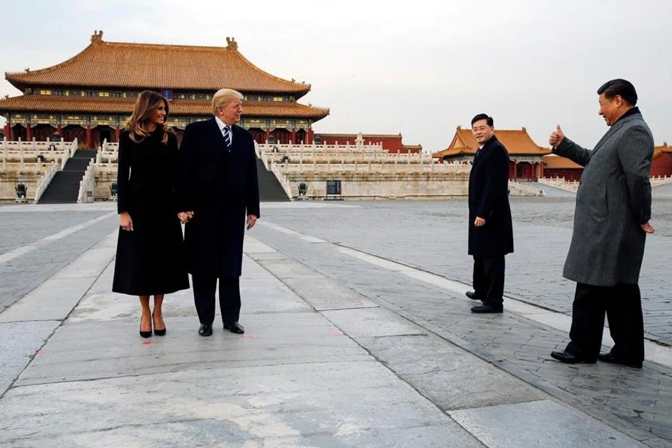 US President Donald Trump and US First Lady Melania visit the Forbidden City with China's President Xi Jinping in Beijing, China, on 8 November 2017. (Jonathan Ernst/Reuters)