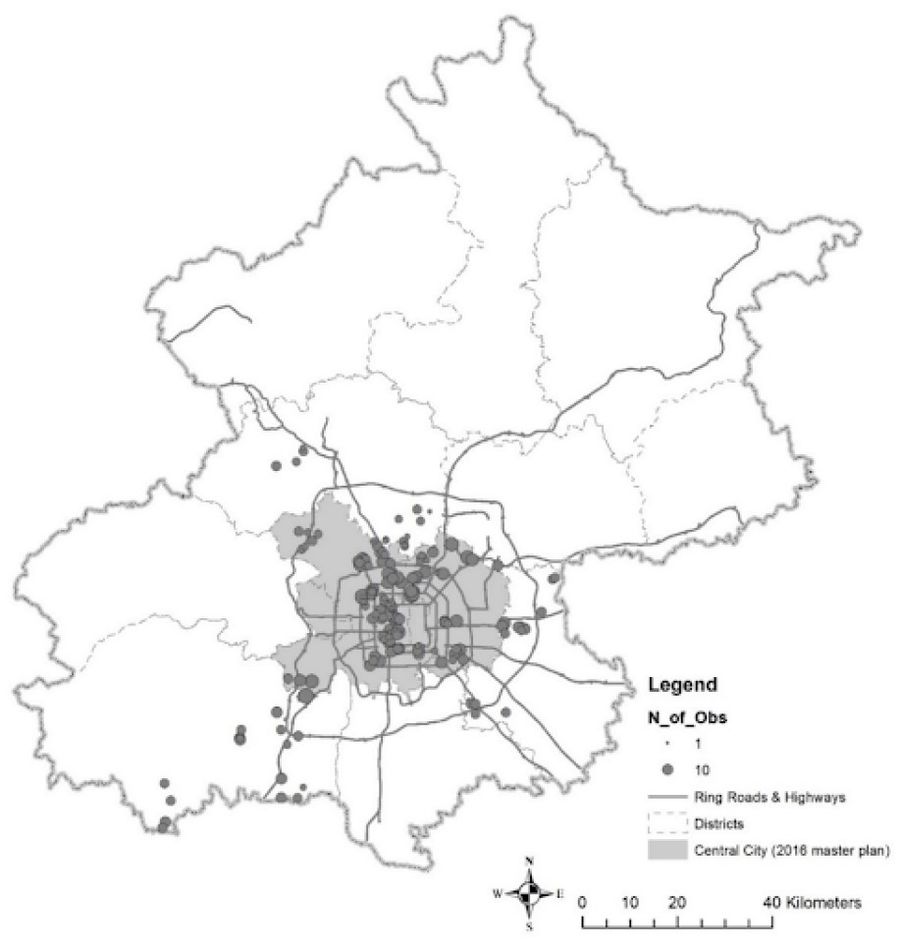 The study sample ranges from the central city to suburban areas. (Source: Wang Xize/Liu Tao)