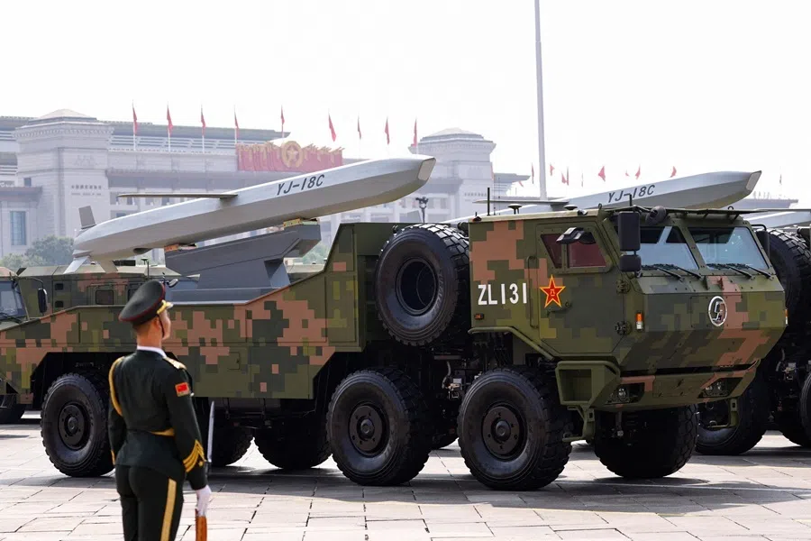 A strategic strike group displays YJ-18C cruise missiles during a military parade to mark the 80th anniversary of the end of World War Two in Beijing, China, 3 September 2025.
