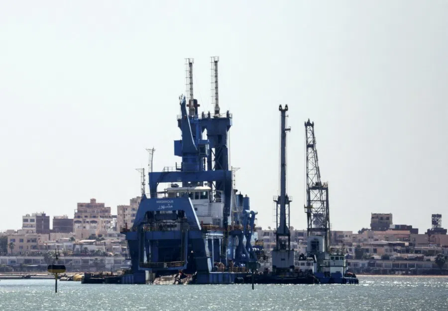 Egyptian dredging ship, Mashhour, is pictured at Egypt’s Suez Canal in Ismalia, Egypt, 16 April 2025. (Amr Abdallah Dalsh/Reuters)