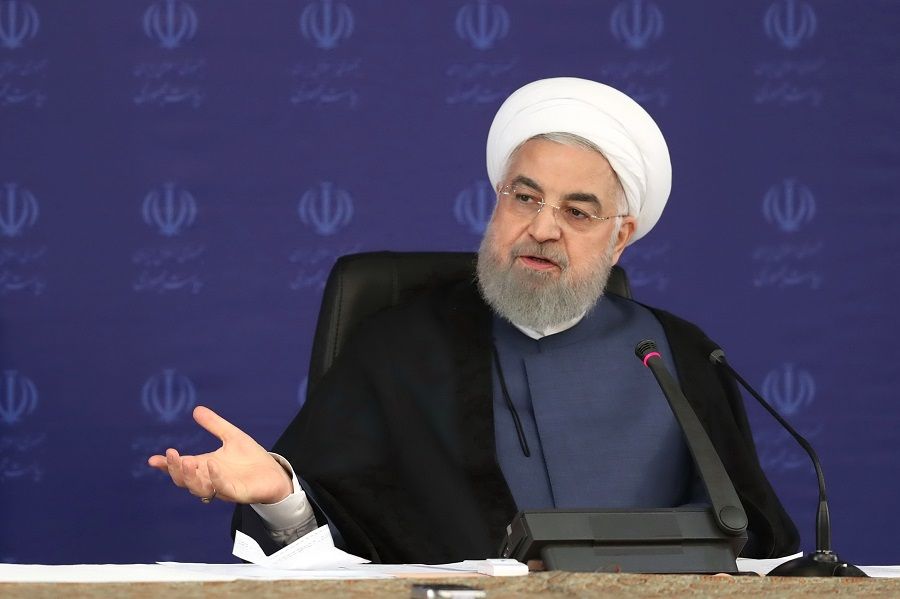 A handout picture provided by the Iranian Presidency on 18 July 2020, shows President Hassan Rouhani speaking during a meeting of the national taskforce to combat the Covid-19 pandemic. (Iranian Presidency/AFP)