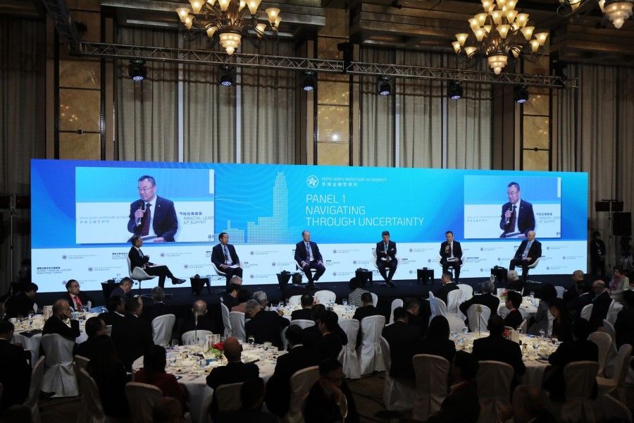 Speakers at the Global Financial Leaders' Investment Summit in Hong Kong, China, on 2 November 2022. Global bankers descended on Hong Kong for a major summit as the city seeks to relaunch itself as an international finance centre after years of pandemic-induced isolation and a crackdown on dissent. (Paul Yeung/Bloomberg)