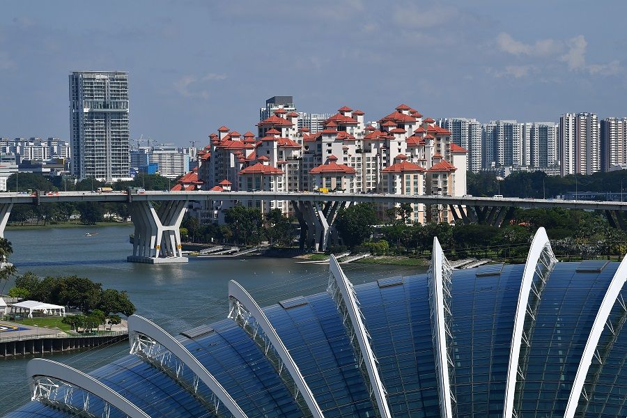 Singapore skyline taken from the Supertree Observatory at Gardens by the Bay showing the Costa Rhu Condominium. (SPH)