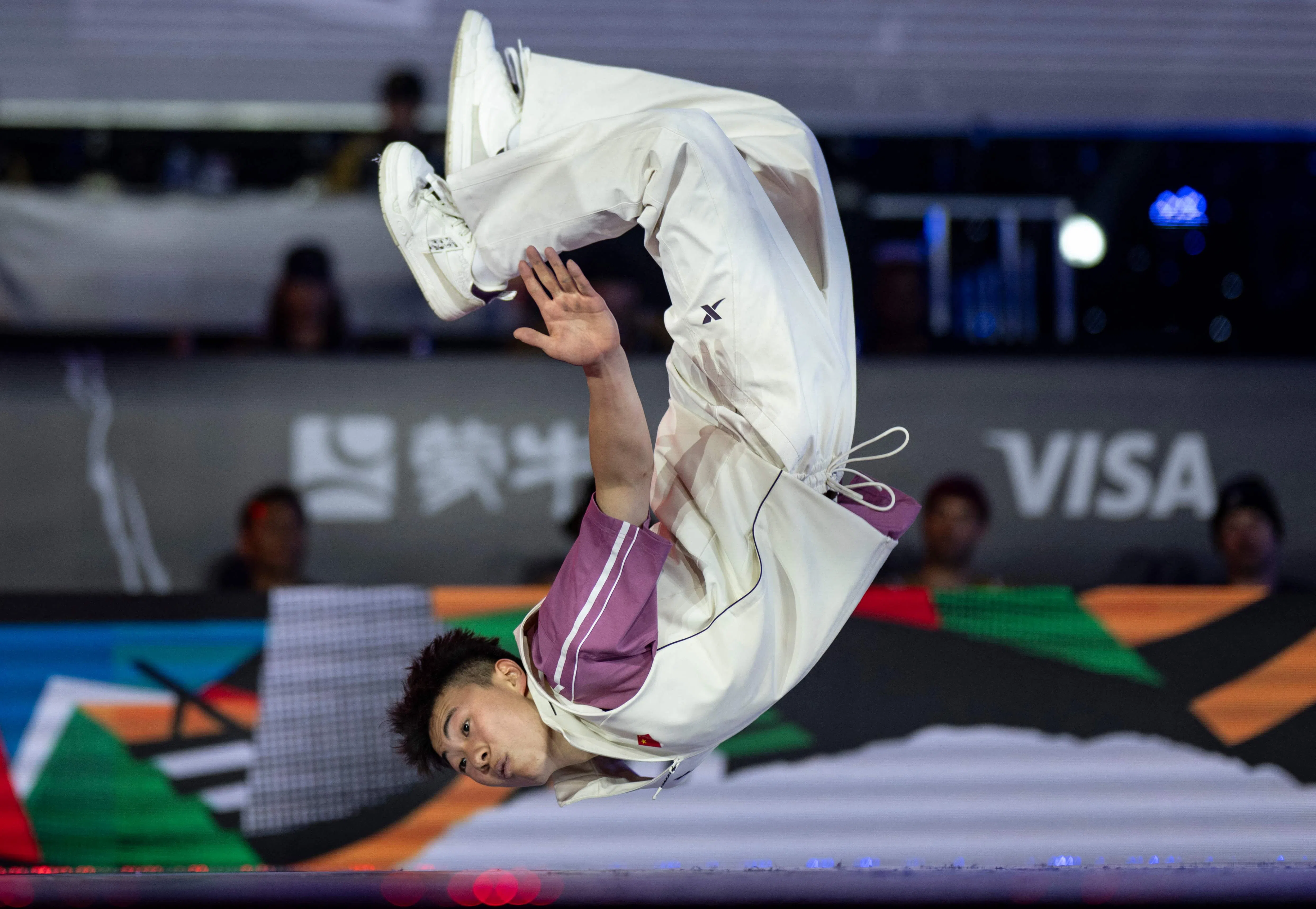 China’s B-Boy Lithe-ing competes in the breaking B-Boys pre-selection during the Olympic Qualifier Series in Shanghai, China, on 18 May 2024. 