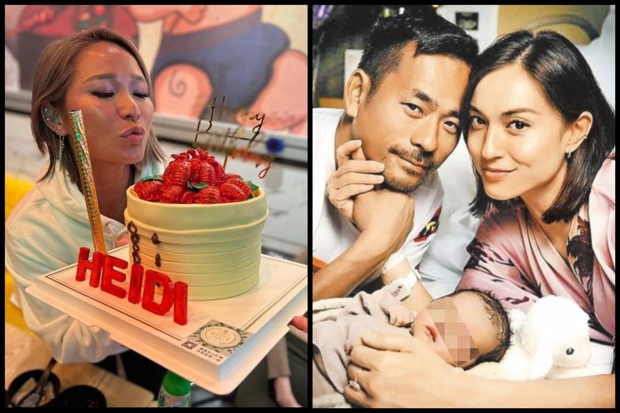 This image shows Heidi Chan (left) at a birthday celebration, and Alvin Chau with Mandy Liew and their child. (Internet)