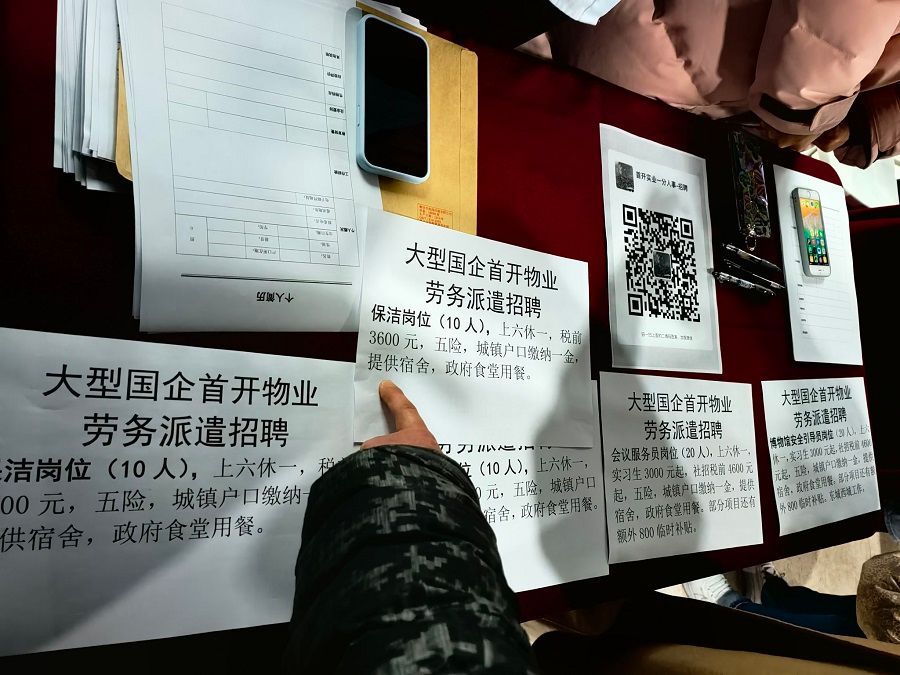 Flyers at job fairs highlighting that they are "state-owned enterprises" to attract eyeballs. (Photo: Meng Dandan)